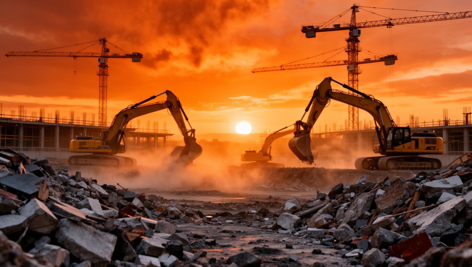 Obra ao pôr do sol